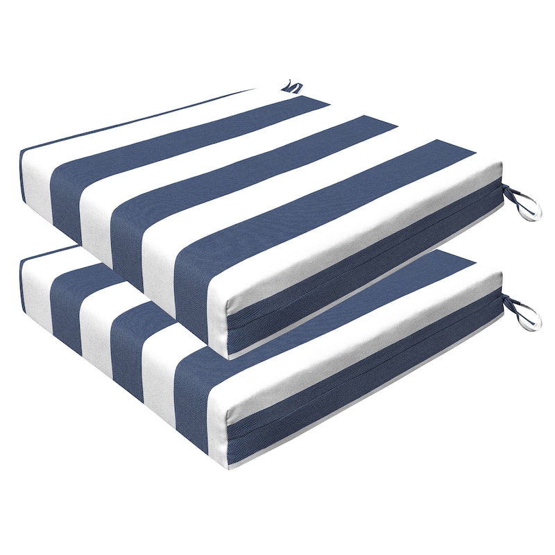 Outdoor Premium Dining Seat Cushion (2-Pack) - 20" wide x 20" deep x 4" thick - Cabana Stripe Blue & White