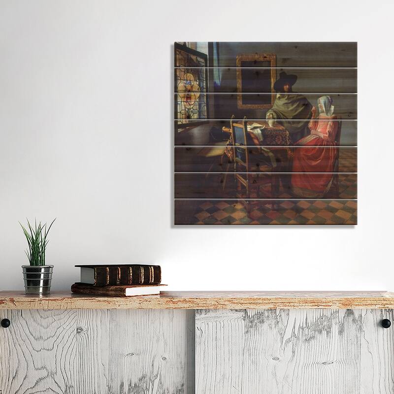 The Wine Glass Print On Wood by Johannes Vermeer - Multi-Color
