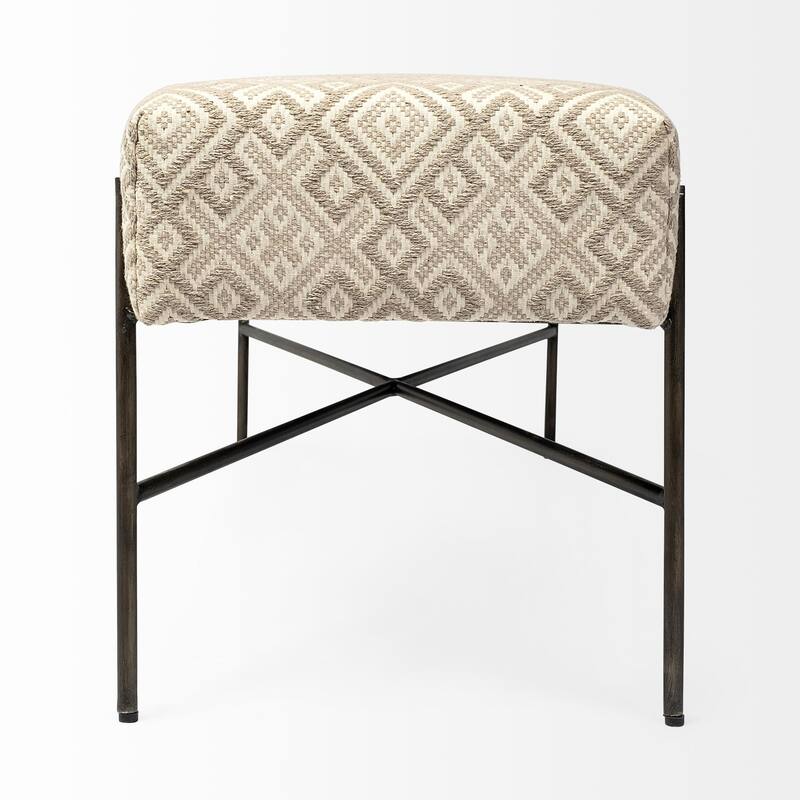 Avery I Olive & Beige Upholstered Patterned Seat Accent Bench - 55"W x 17"D x 18"H