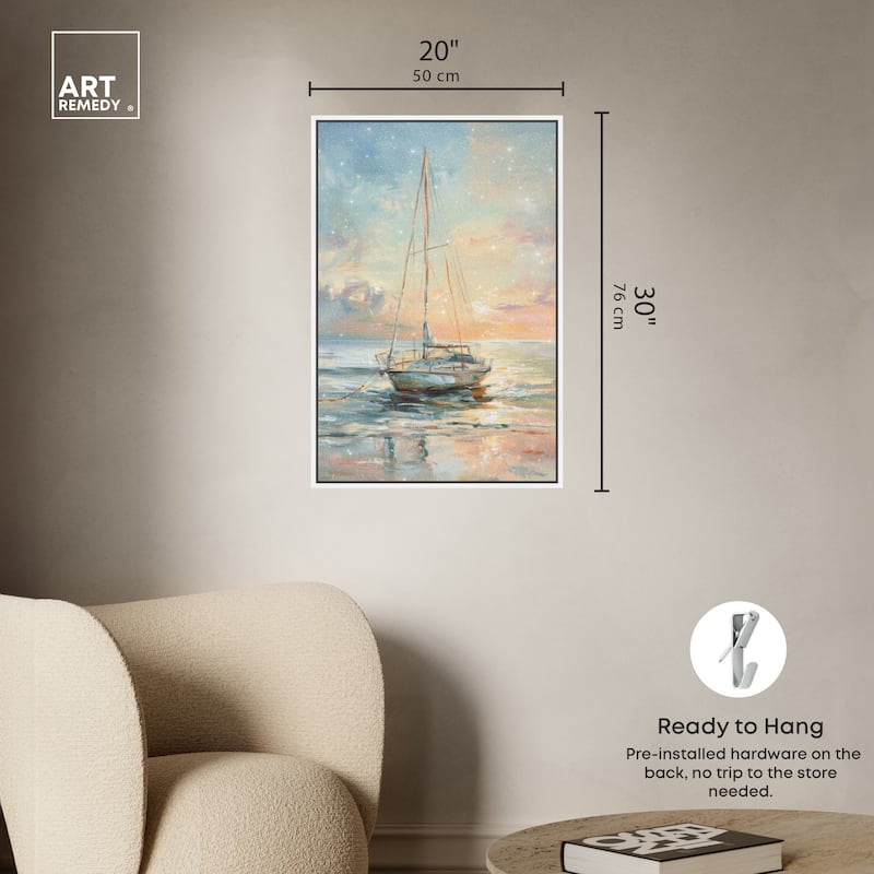 Art Remedy Boat On The Shore Framed Sailing 1 Piece Canvas Wall Art