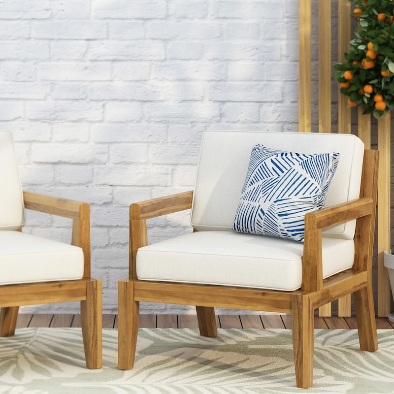 Outdoor Acacia Wood Patio Club Chair with Waterproof Thick Cushion - Teak+ Beige
