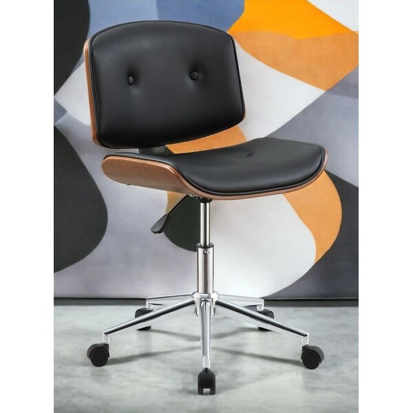 Acme Furniture Camila Office Chair, Black PU & Walnut - Bed Bath