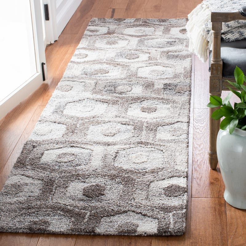 SAFAVIEH Handmade Abstract Bookem Geometric Wool Rug - 2'3" x 8' Runner - Grey/Beige