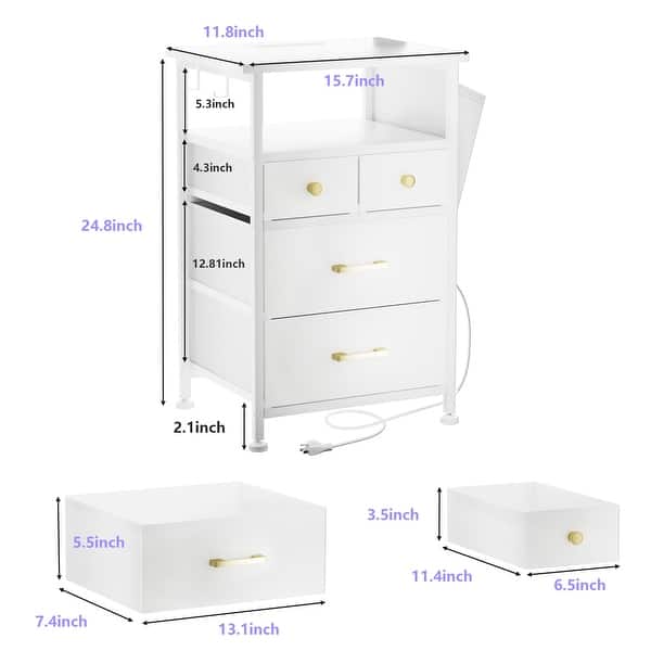 Veegle White Floating Nightstand With Charging Station And LED Lights,White