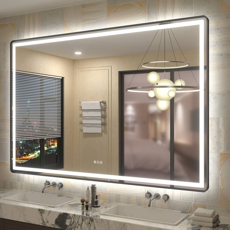 UL Certified Black Metal Framed LED Front Light and Backlit Anti-Fog Wall Bathroom/ Vanity Mirror