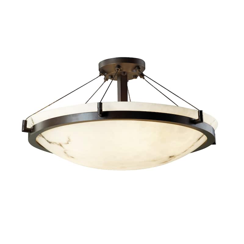 Copper Grove Helmond 6-light Dark Bronze Semi-flush Round Bowl with Faux Alabaster Shade