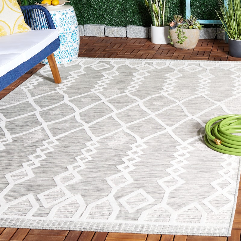 SAFAVIEH Cabana Marzhan Boho Waterproof Patio Backyard Rug - 5'1" x 7'6" - Grey/Ivory