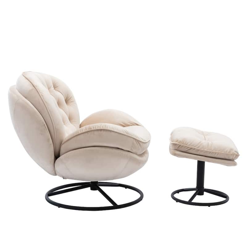 Velvet Upholstered Accent Chair with Ottoman and Metal Legs for Living Room