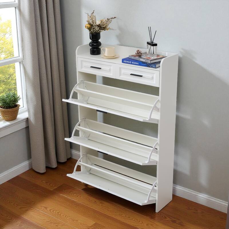 32.6" Modern Shoe Cabinet with 2 Drawers and 3 Flip Doors, Large Capacity Shoe Storage Organizer for Entryway or Hallway