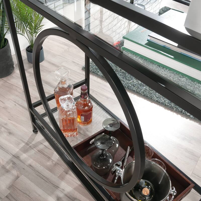 Wood Contemporary Bar Cart with 2 Glass Shelves - 35.55" L x 15.75" W x 37.21" H