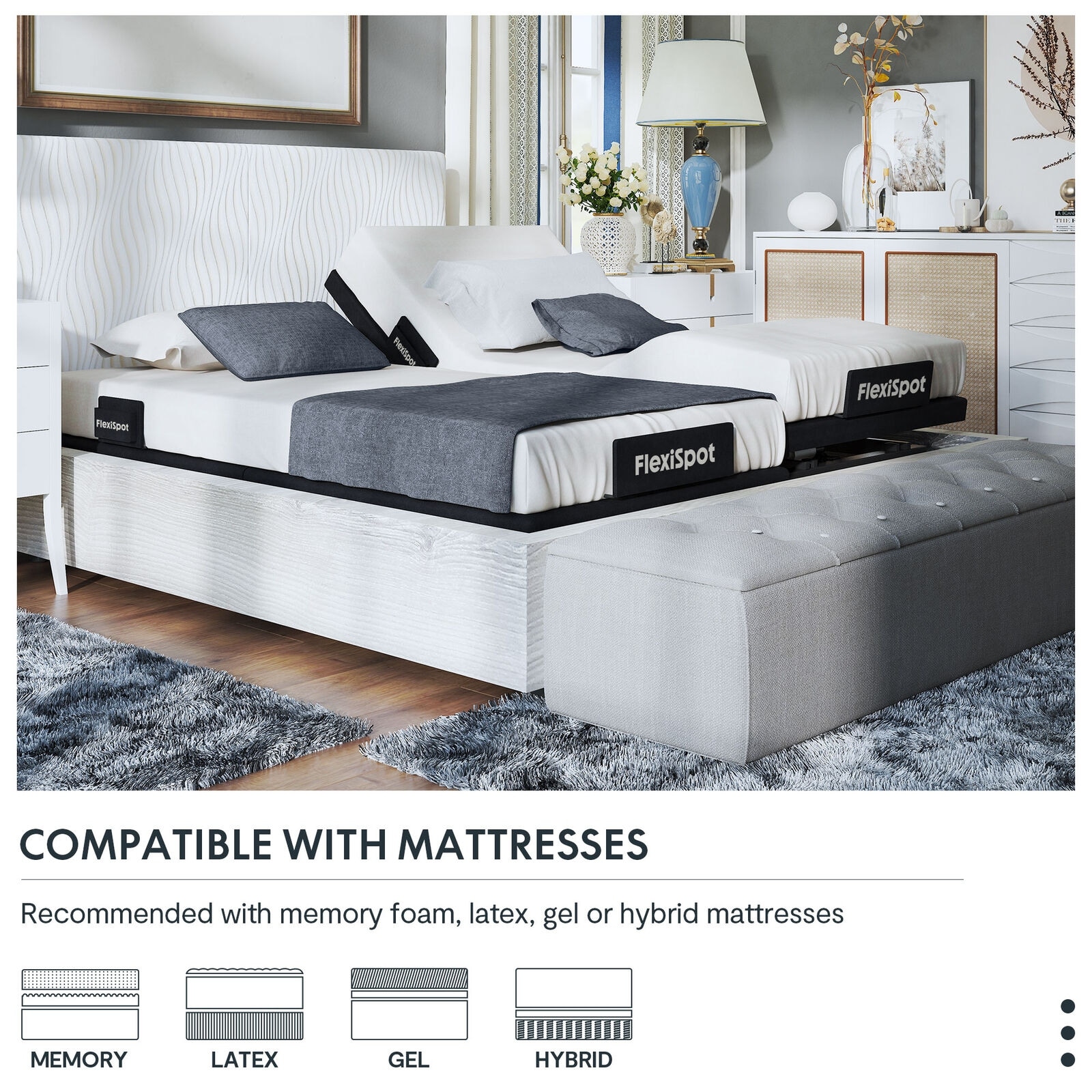 Zero clearance adjustable bed on sale base split king