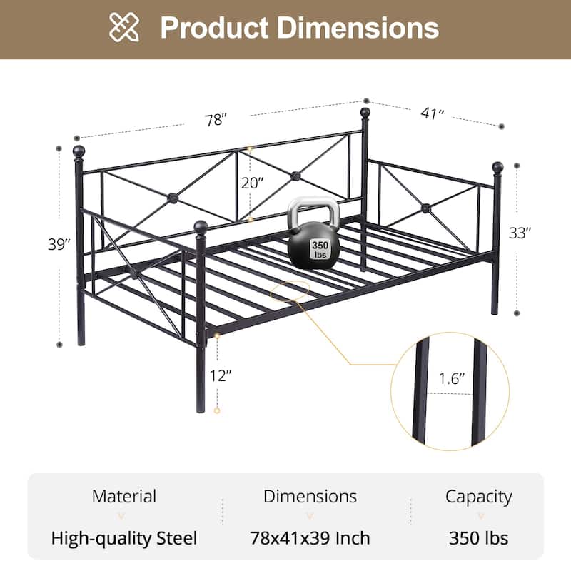 Javlergo Metal Daybed Frame Twin Size Sofa Bed with Steel Slats for Living Room Guest Room