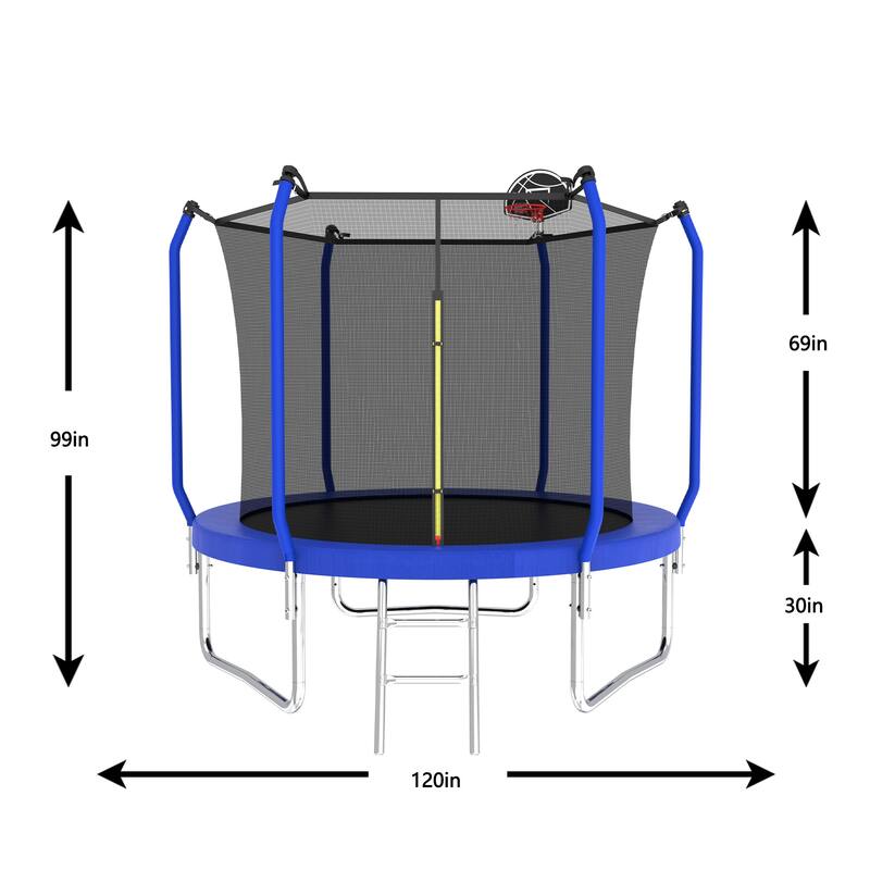 Reinforced Trampoline - Basketball Hoop, Safety Enclosure, ASTM Approved - Blue - 120.08