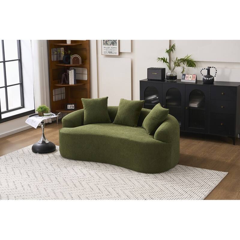 Curved Loveseat White Full Compression Sponge Sofa