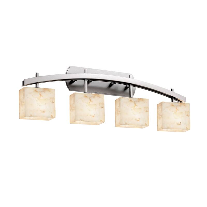 Justice Design Alabaster Rocks Archway 4-light Brushed Nickel Bath Bar, Rectangle Shade