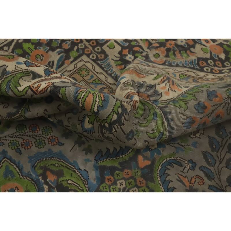 Hand Knotted Oriental 100% Wool Carpet Traditional Floral Greys & Charcoal Tabriz Area Rug - 12' 7'' X 9' 6''
