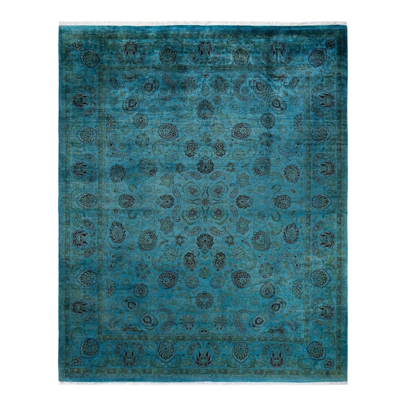 Overton Hand Knotted Wool Vintage Inspired Modern Contemporary Overdyed Blue Area Rug - 8' 2" x 10' 2"