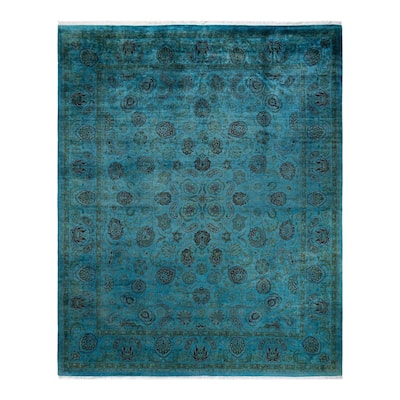 Overton Hand Knotted Wool Vintage Inspired Modern Contemporary Overdyed Blue Area Rug - 8' 2" x 10' 2"
