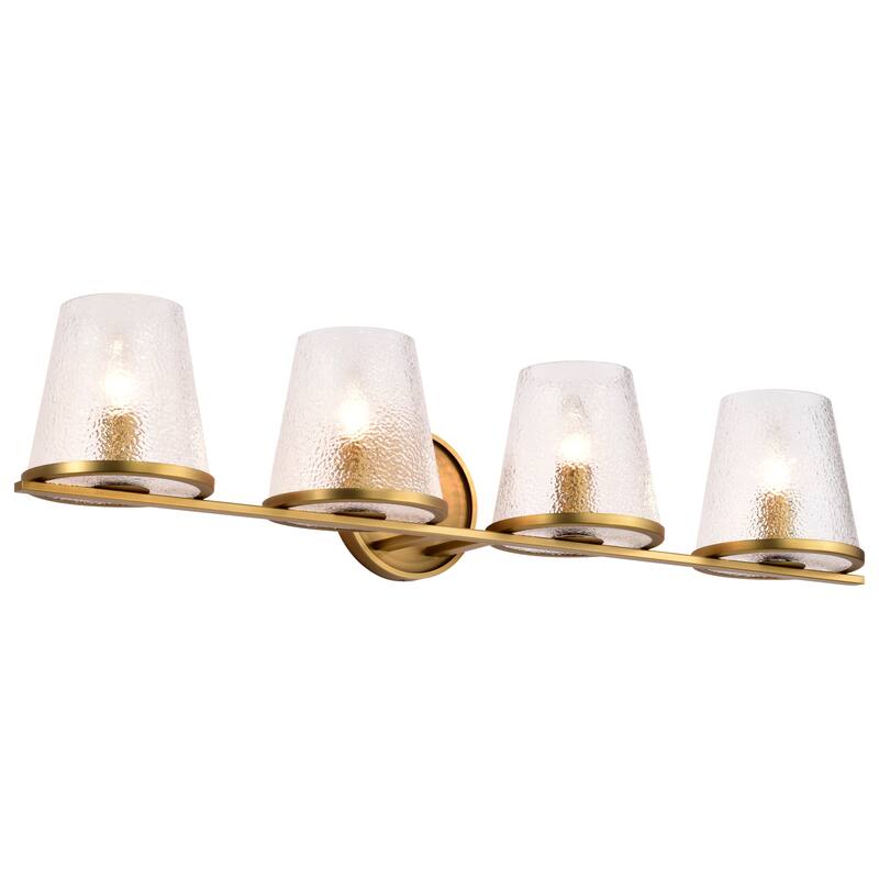Valentine 4 Light Vanity Vintage Brass Finish Hammered Glass - Vintage Brass
