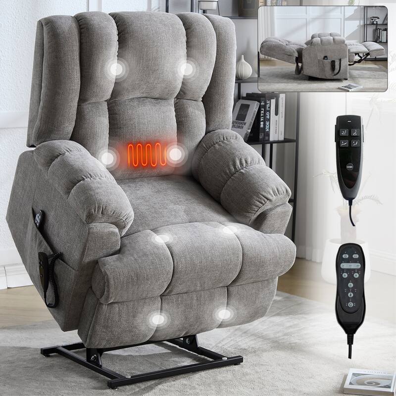 Dual Motor Heat Massage Infinite Position Up to 350 LBS Electric Power Lift Recliners with Power-Remote, Medium-firm