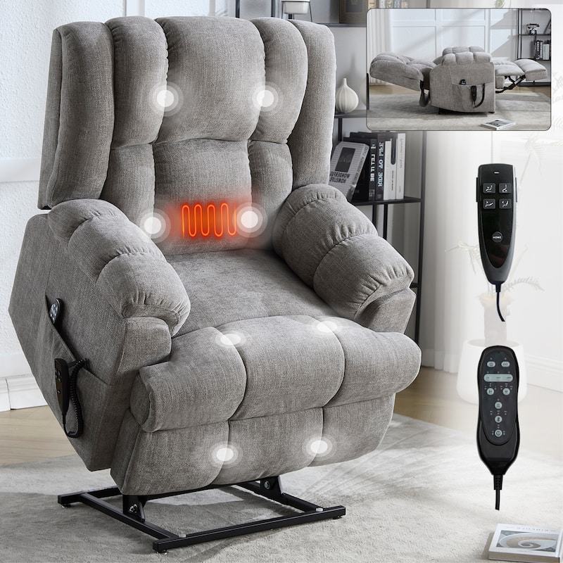 Dual Motor Heat Massage Infinite Position Up to 350 LBS Electric Power Lift Recliners with Power-Remote