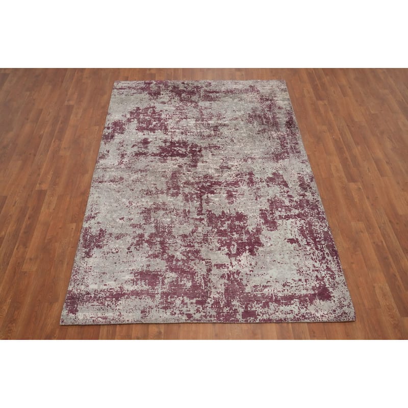 Hand Knotted Oriental Viscose Silk Carpet Modern Abstract Multi-Colored Abstract Area Rug - 7' 8'' X 5' 1''
