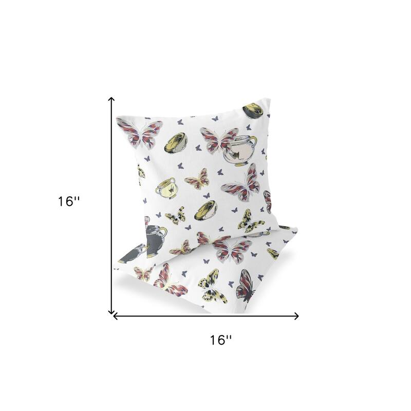 HomeRoots Set of Two 16" X 16" Blue and White Butterfly Blown Seam Animal Print Indoor Outdoor Throw Pillow