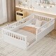 preview thumbnail 1 of 10, White Twin Size Pine Floor Bed Frame with Fence Twin - White