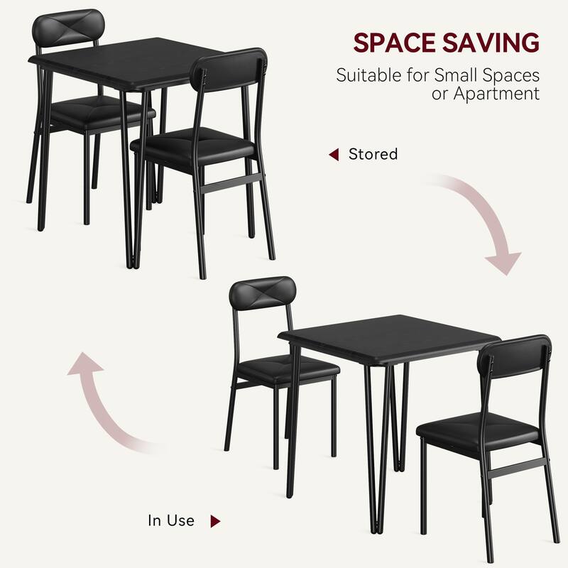 Dining Table for 2, Small Square kitchen Dinner Table Set for 2,Space Saving Wood Modern Dinette With Upholstered,3 Piece