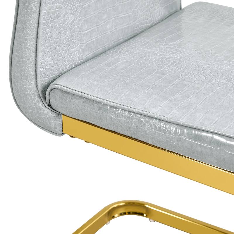 Retro Alligator-Embossed Faux Leather Dining Chairs with Crystal Buckle, Accent Upholstered Kitchen Chairs