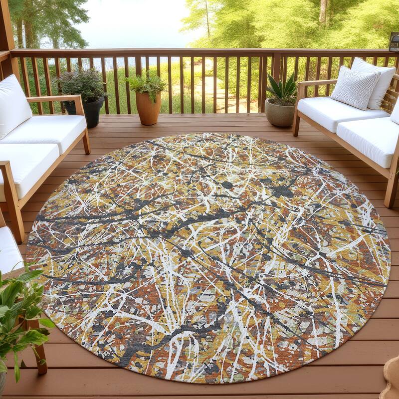 Machine Washable Indoor/ Outdoor Modern Splatter Chantille Rug - Gold - 8' x 8'