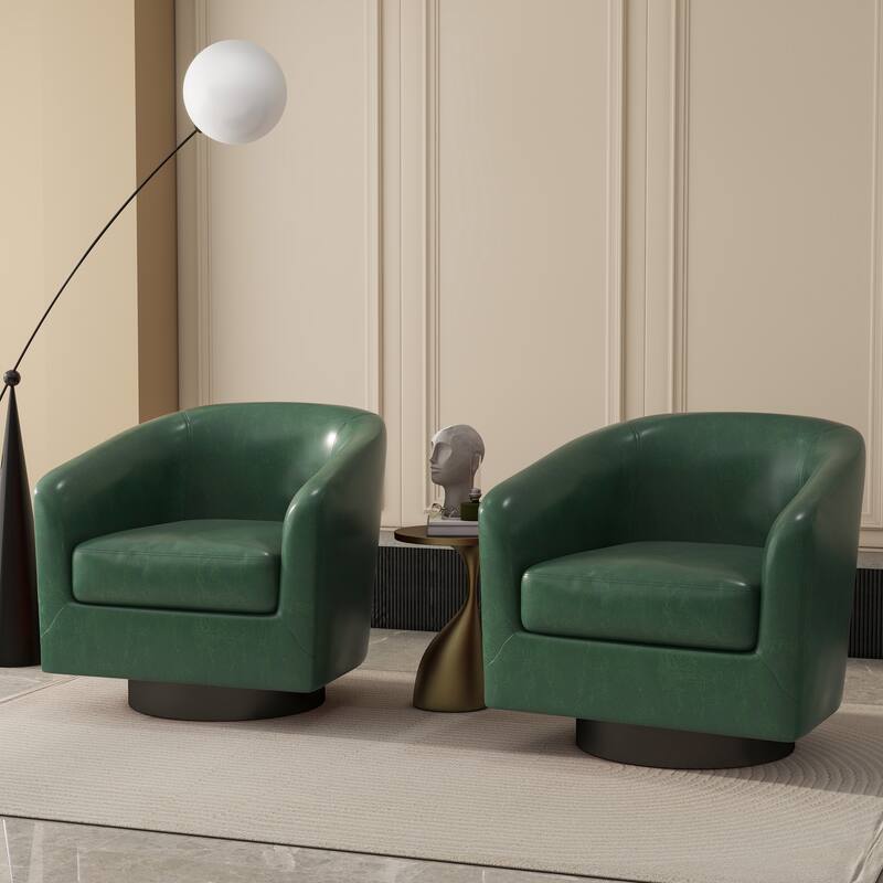 2 Set 360°Swivel Fabric Accent Chairs Barrel Armchairs