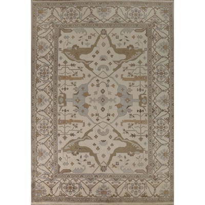 Floral Oushak Oriental Area Rug Hand-Knotted Wool Carpet - 9'0"x 11'11"