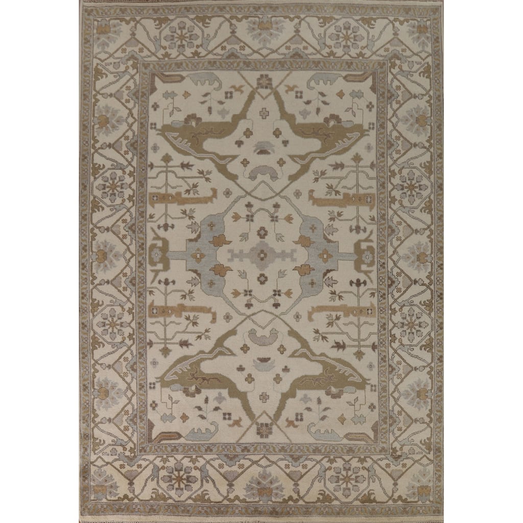 Floral Oushak Oriental Area Rug Hand-Knotted Wool Carpet - 9'0"x 11'11"