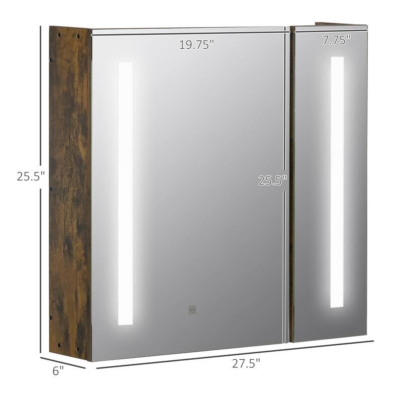 kleankin 27.5 Inch x 25.5 Inch LED Lighted Medicine Cabinet with Mirror, Wall Mounted Dimmable Bathroom Cabinet