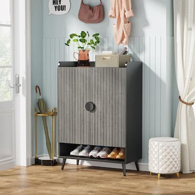 Shoe Cabinet with Doors, Entryway Shoe Storage Cabinet with Adjustable Shelves - 29.6" L x 13.8" D x 43.3" H