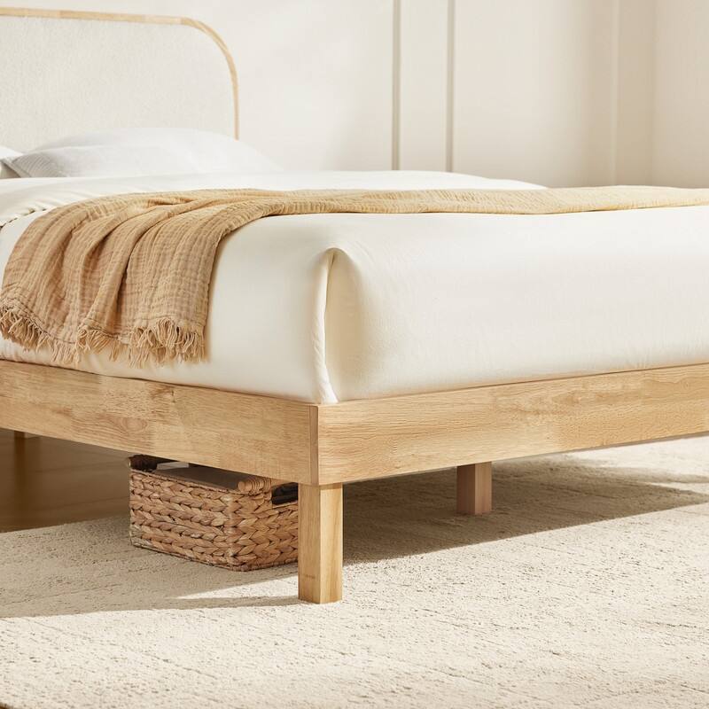 Spruce & Spring Modern Round Boucle Upholstered Platform Bed with Solid Wood Frame