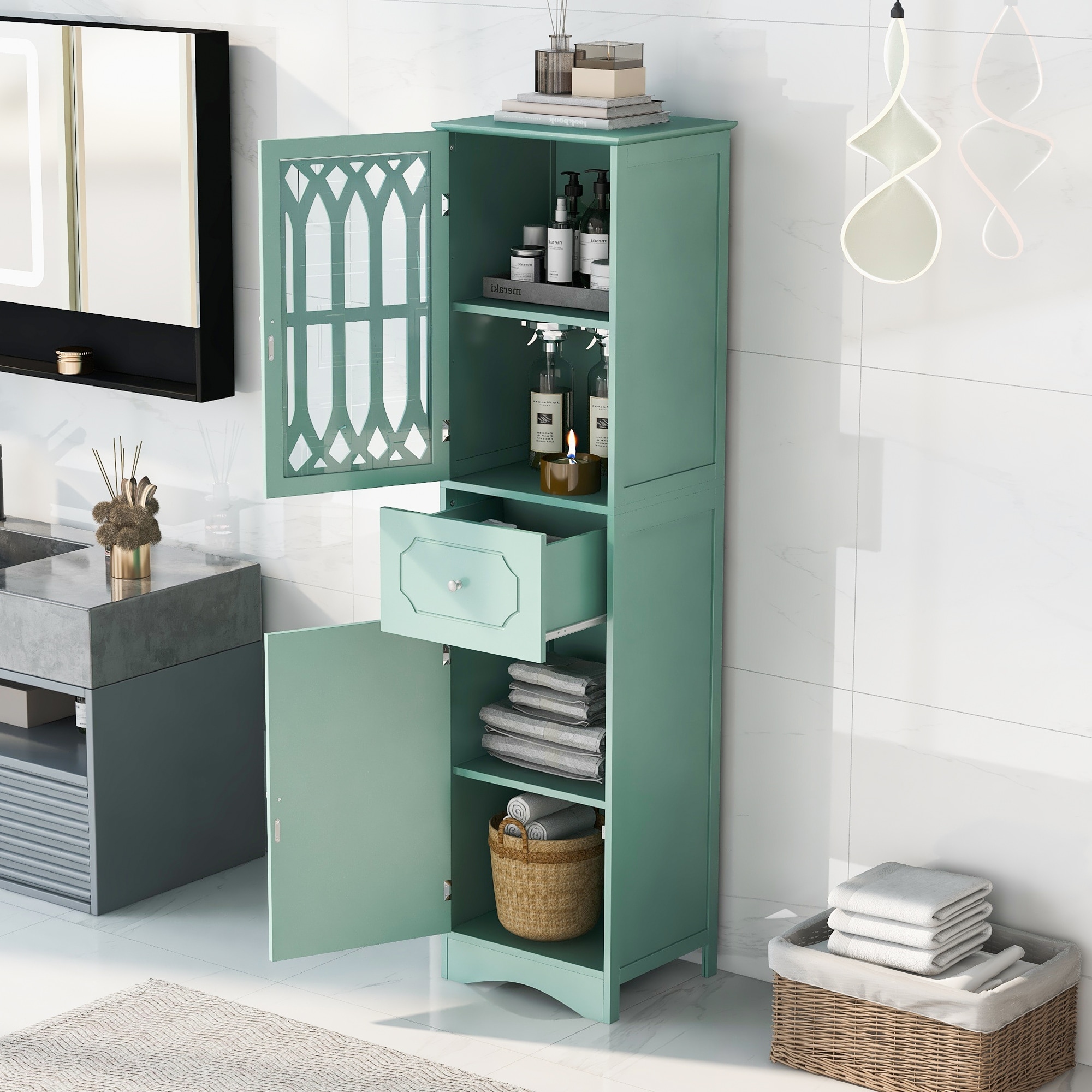 Tall Storage Cabinet with 3 Drawers and Adjustable Shelf, Freestanding  Bathroom Cabinet for Bathroom, Office