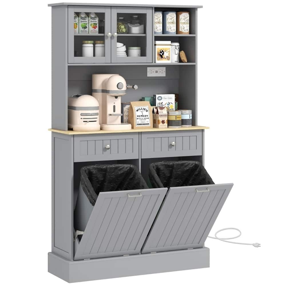Multi-Functional Kitchen Pantry Cabinet with Drawers Tilt Out Cabinets Adjustable Shelves Tempered Glass Anti Tipping for Home