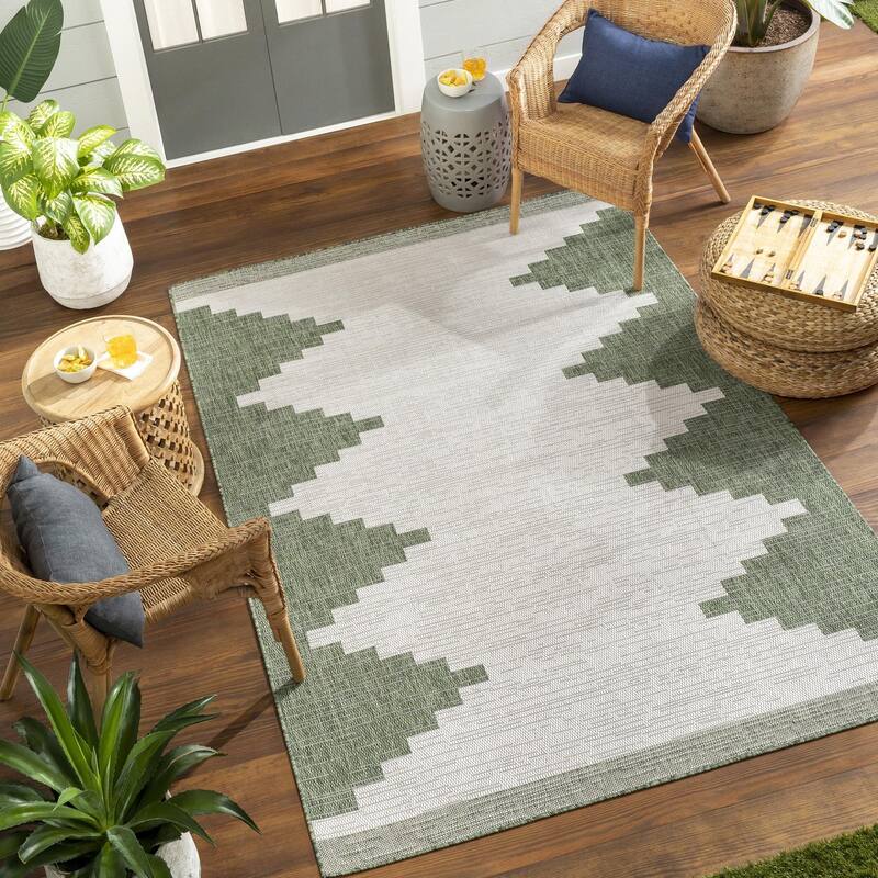 Livabliss Aleida Indoor/Outdoor Modern Area Rug - 6'7" x 6'7" - Grass Green/Ivory