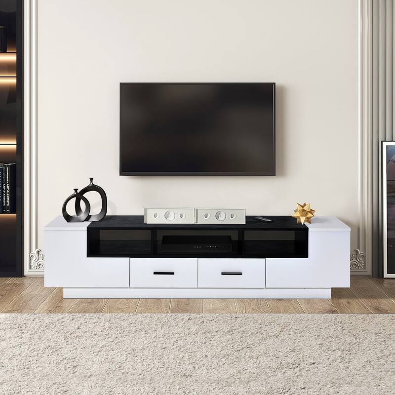 Vesper White and Black TV Stand with 2 Drawers
