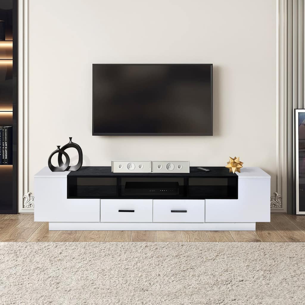 Vesper White and Black TV Stand with 2 Drawers