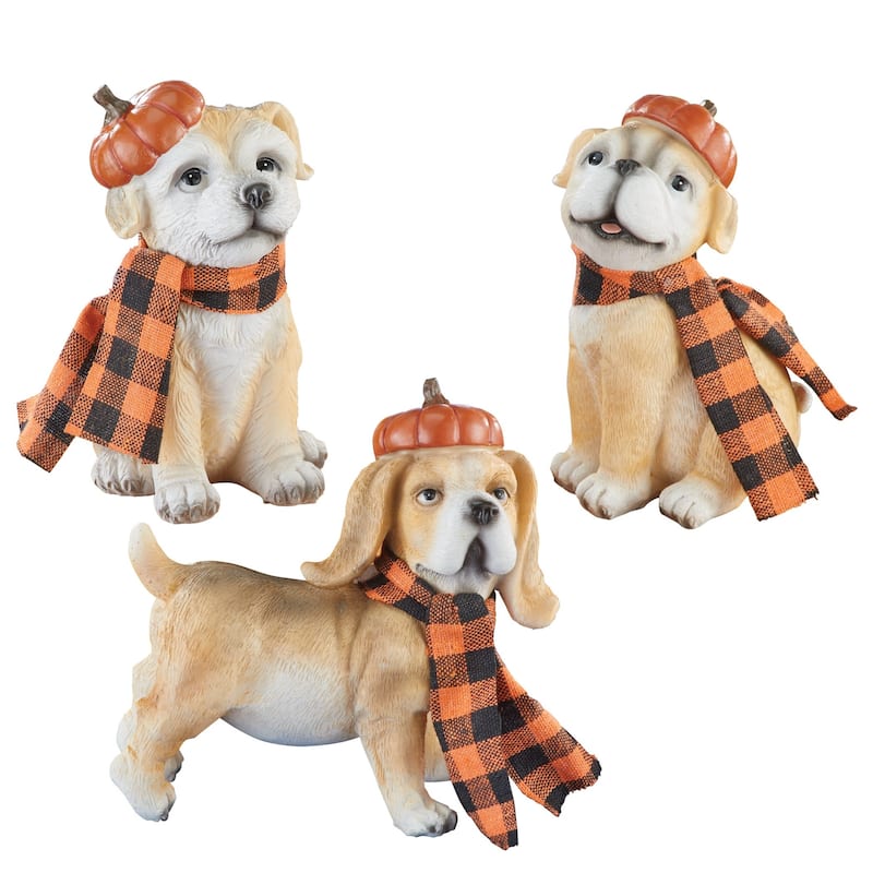 Adorable Hand-Painted Fall Dog Sitters - Set of 3 - 5.37 x 5.12 x 3.5