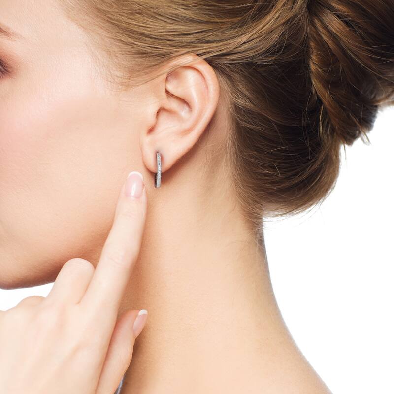 1/6ct TDW Diamond Hoop Stud Earrings in Silver for Women