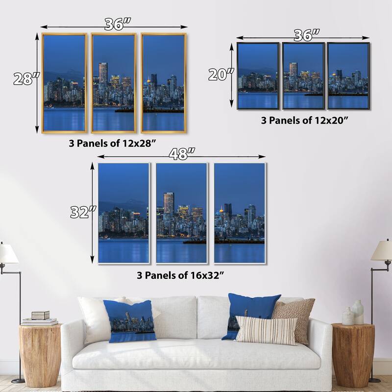 Designart "Vancouver Downtown in Evening" Cityscape Framed Artwork Set