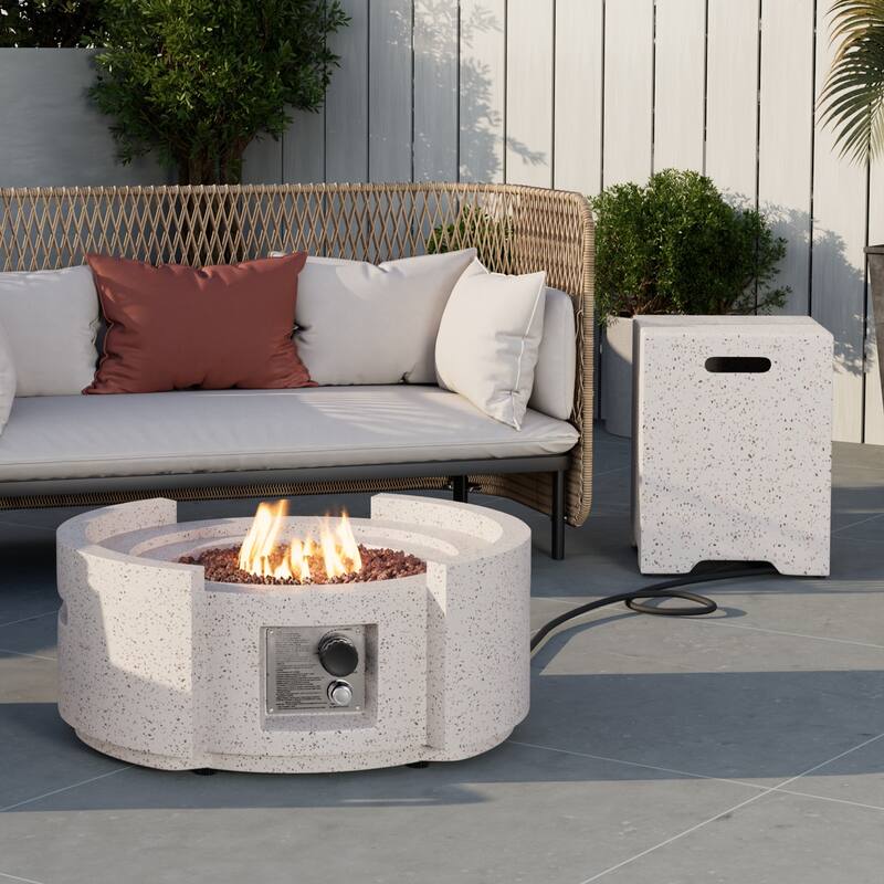 COSIEST 28''Outdoor Propane 40,000 BTU Fire Pit w Wind Glass and Tank - with tank cover