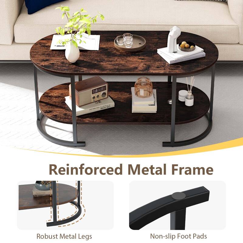 Gymax 2-Tier Wooden Accent Table w/Spacious Tabletop Open Storage