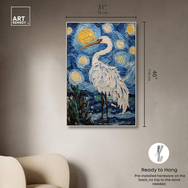Crane in Starry Night Canvas by Art Remedy