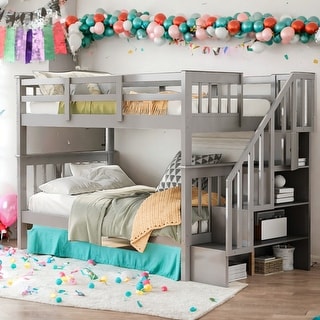 Modrem Twin Over Twin Bunk Bed With Storage and Guard Rail For Bedroom,Kids