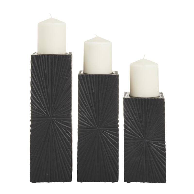 CosmoLiving by Cosmopolitan Gold, White or Black Wooden Carved Pillar Geometric Decorative Candle Holder (Set of 3)